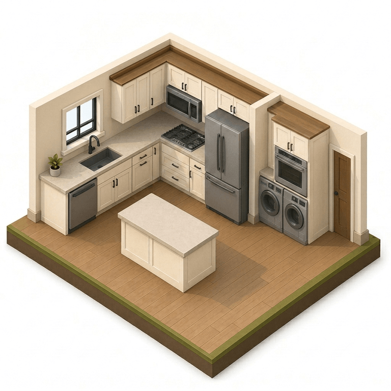 Isometric residential kitchen interior visual