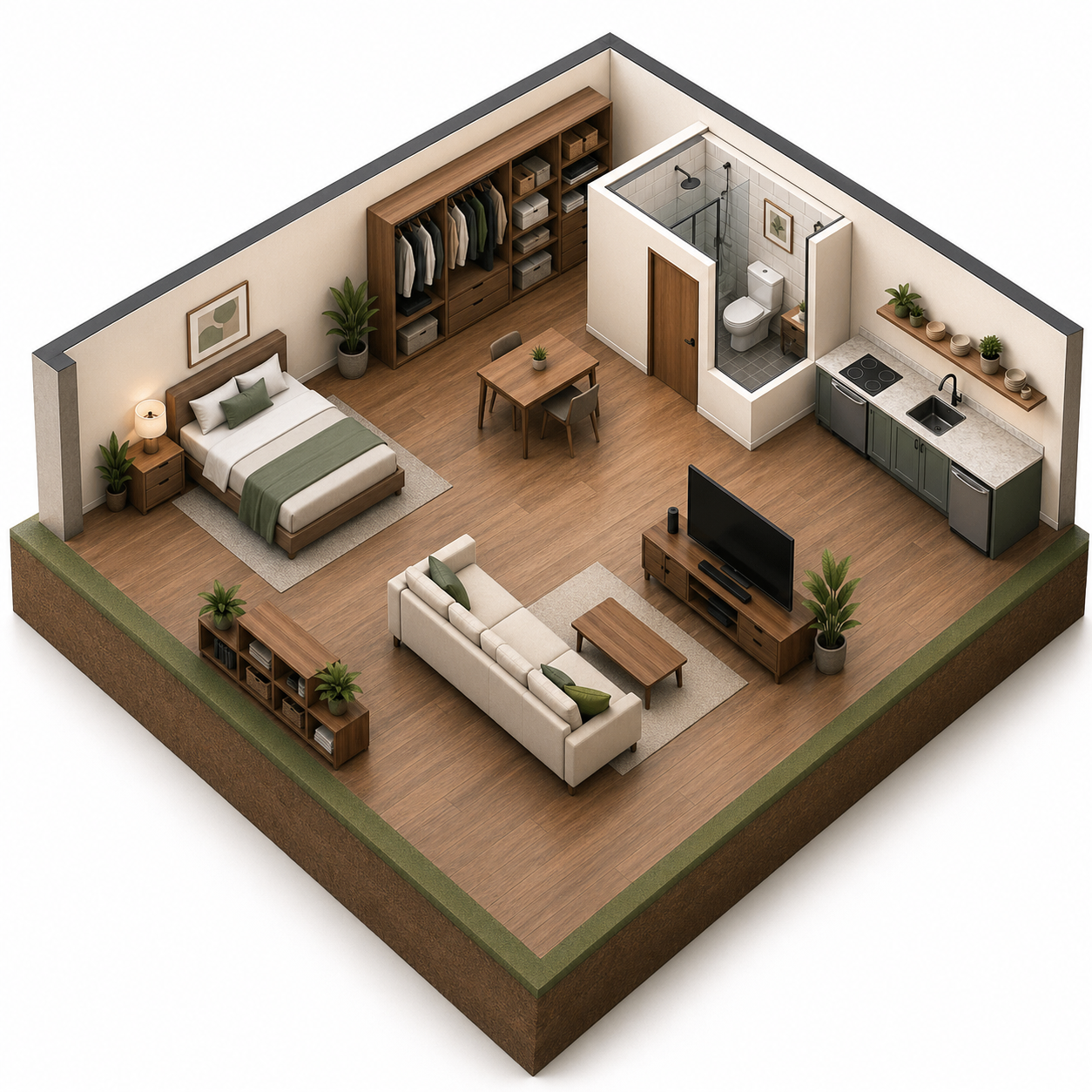 Isometric furnished residential interior visual
