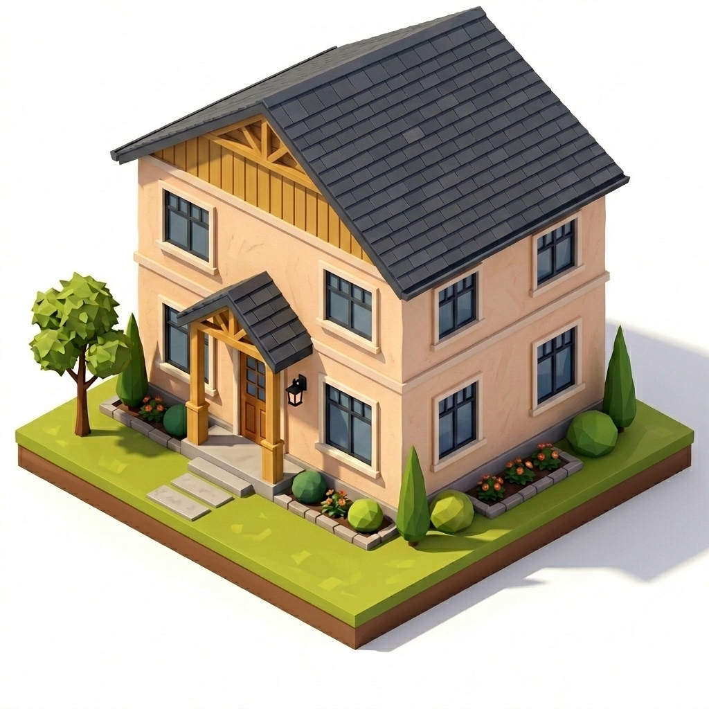Isometric two-story residential building visual