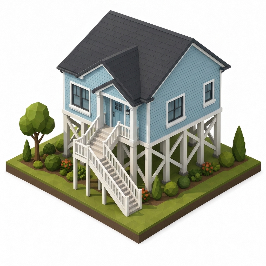 Isometric elevated residential house visual